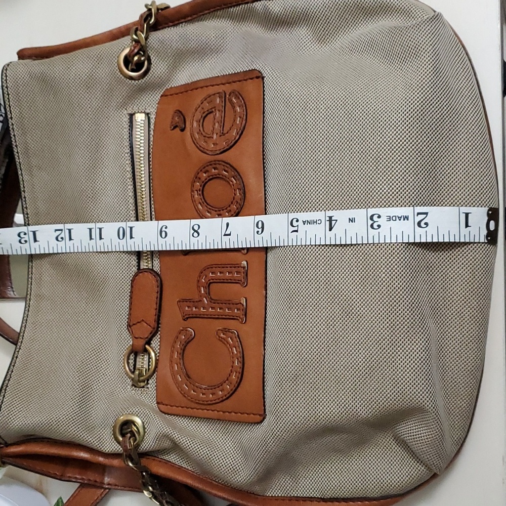 Chloé | Canvas and Tan Leather Shoulder/Crossbody Bag - Picture 14 of 16